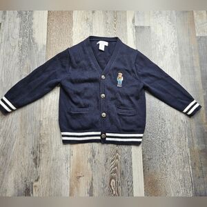 Ralph Lauren Button Front Cardigan Sweater Navy Blue 24 Month Teddy Bear